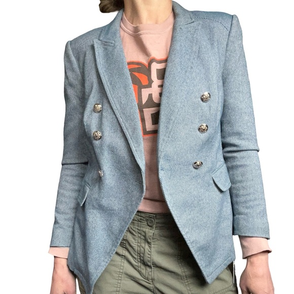 White House Black Market Blue Tweed Nautical Lined Blazer Size 2 - Picture 3 of 16